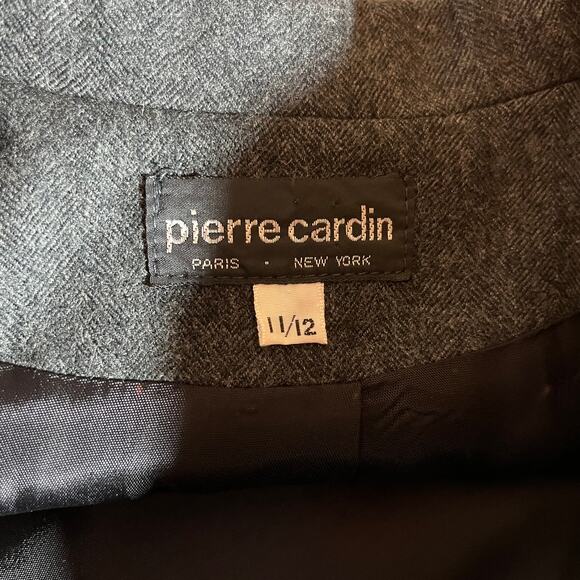 VTG Pierre Cardin‎ Blazer Skirt Set Womens 11/12 Gray Wool Herringbone Career - Picture 6 of 15